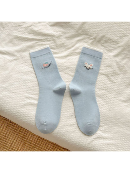 Side view of Rufia soft animal motif crew socks showing bear design and ribbed cuff