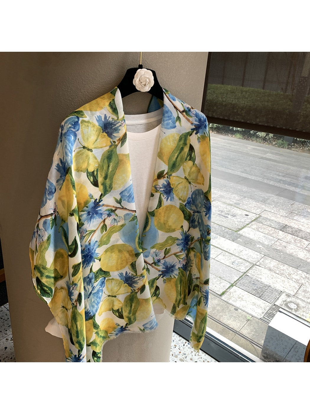 Scarvii - Lemon Print Rectangular Wrap Scarf