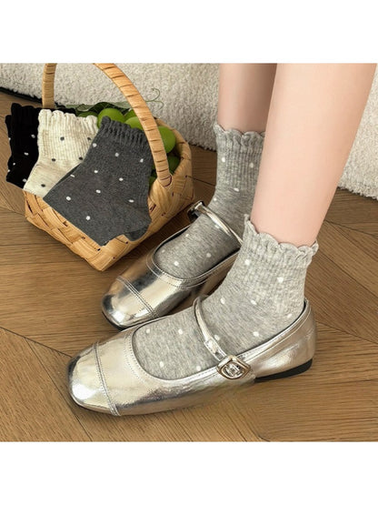 Rufia - Polka Dot Ruffle Edge Mid-Calf Capsule Socks