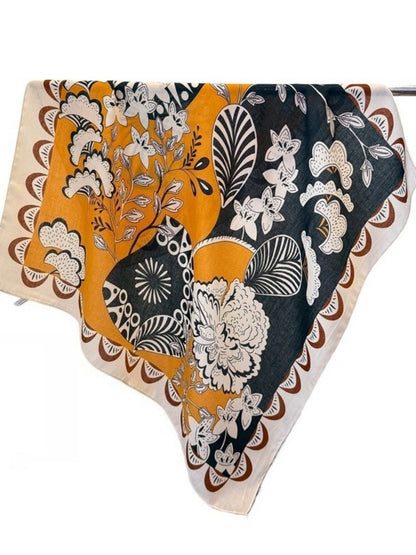 Scarvii - Boho Square Scarf with Botanical & Floral Print – Artistic & Bright