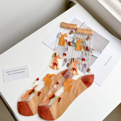 Rufia - Floral & Animal Patterned Mid-Calf Socks