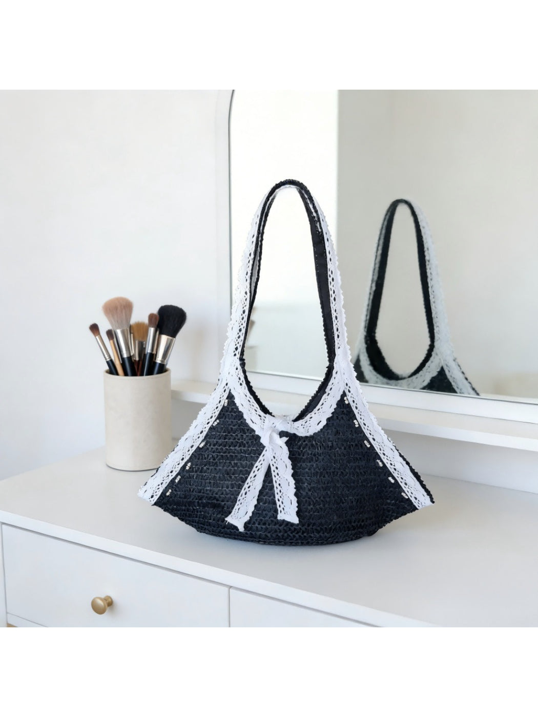 Cosbai - Lace Trim Crochet Shoulder Bag - image 3