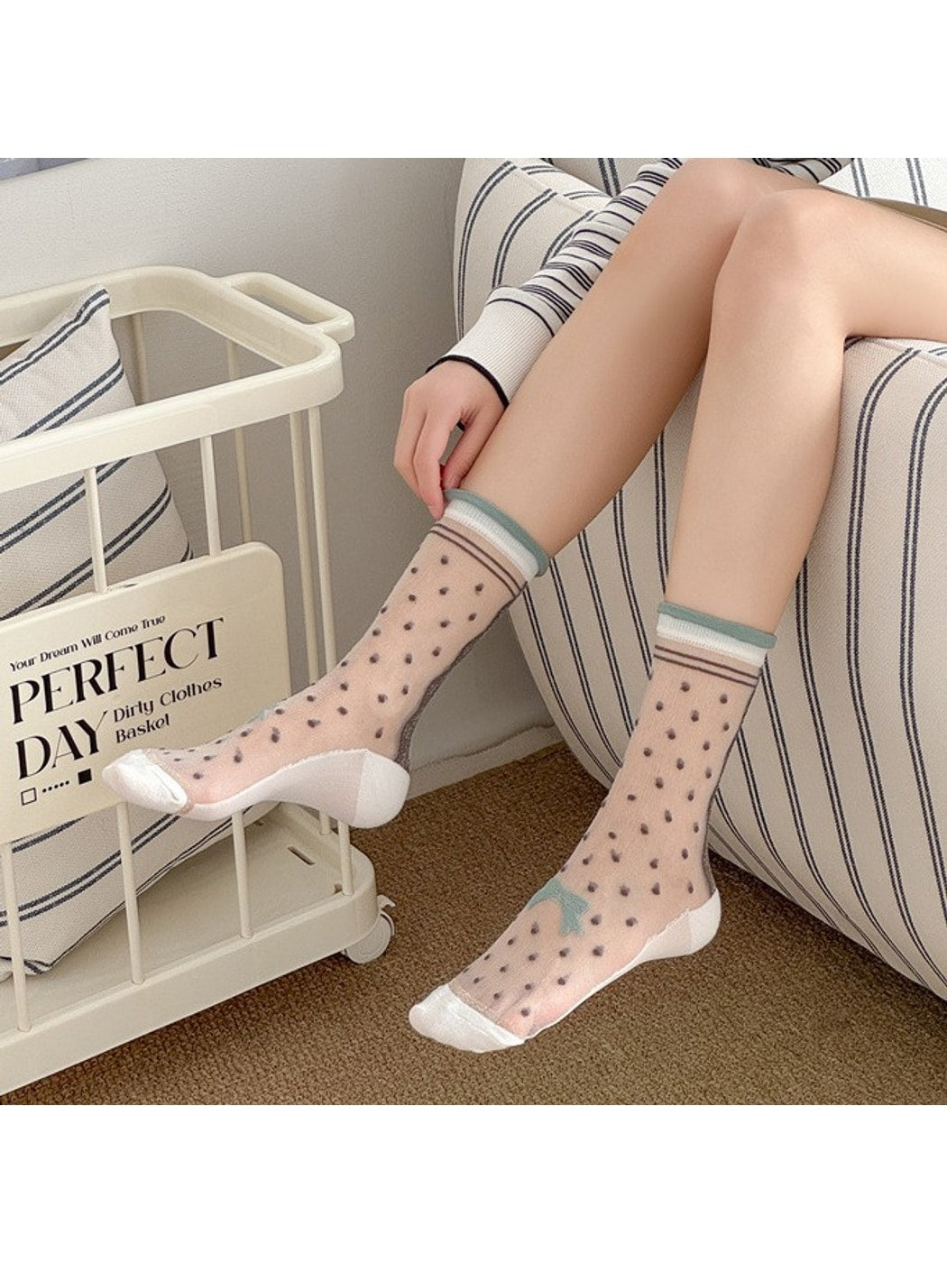 Rufia - Polka Dot Lace Trim Crew Socks