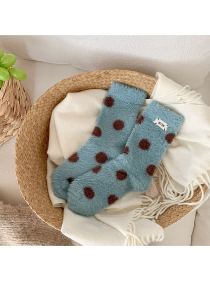 Rufia - Fuzzy Polka Dot Cozy Crew Socks