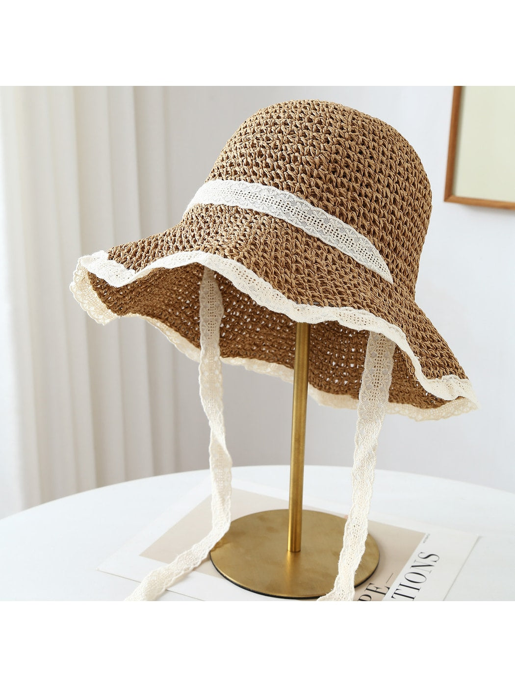 Haila - Lace Trim Foldable Round Crown Women's Hat