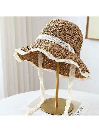 Haila - Lace Trim Foldable Round Crown Women's Hat