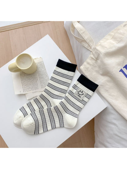 Rufia - Smiley Stripe Patch Casual Crew Socks
