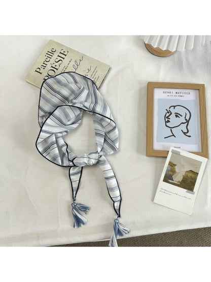 Scarvii - Striped Pattern Tassel Detail Triangle Scarf
