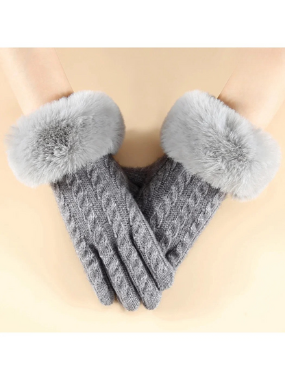 Gloving - Cable Knit Fuzzy-Cuff Gloves