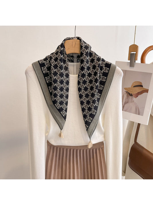 Scarvii - Retro Printed Tassel Detail Square Scarf