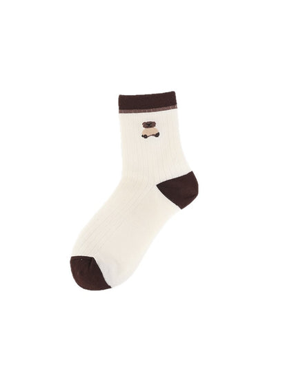Rufia - Colorblock Striped and Bear Crew Socks
