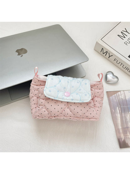 Cosbai - Quilted Dot and Star Snap Flap Pouch