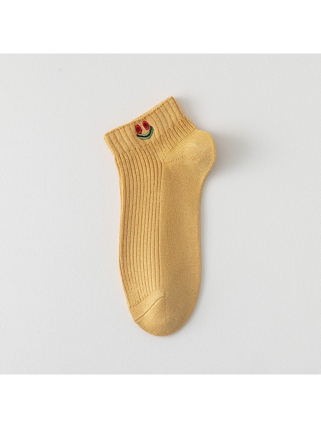 Rufia - Smiley Face Embroidered Ribbed Ankle Socks