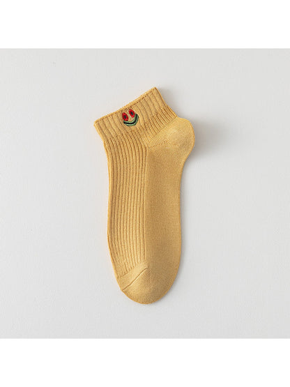 Rufia - Smiley Face Embroidered Ribbed Ankle Socks