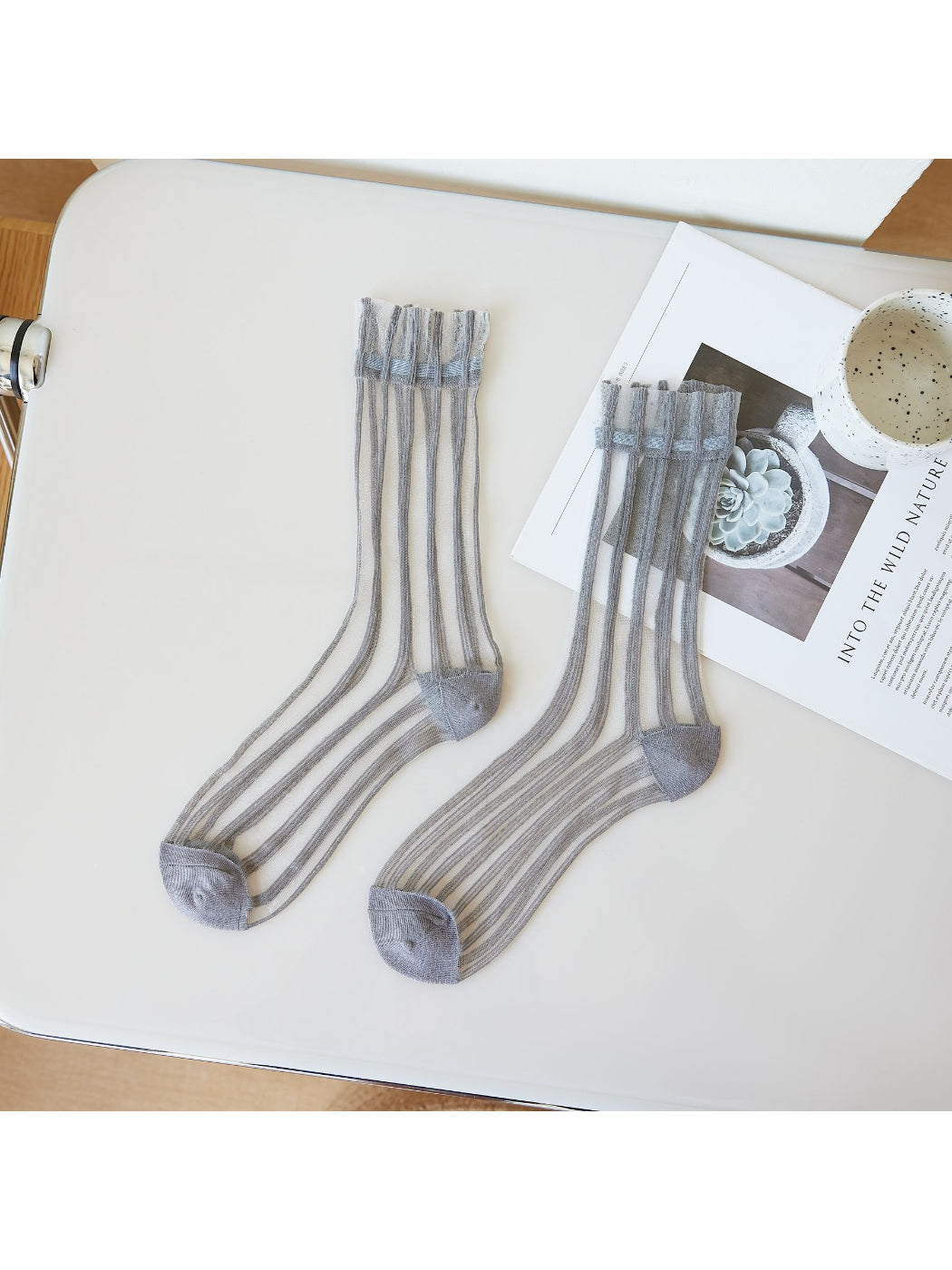 Rufia Sheer Stripe Panel Crew Socks product image 5