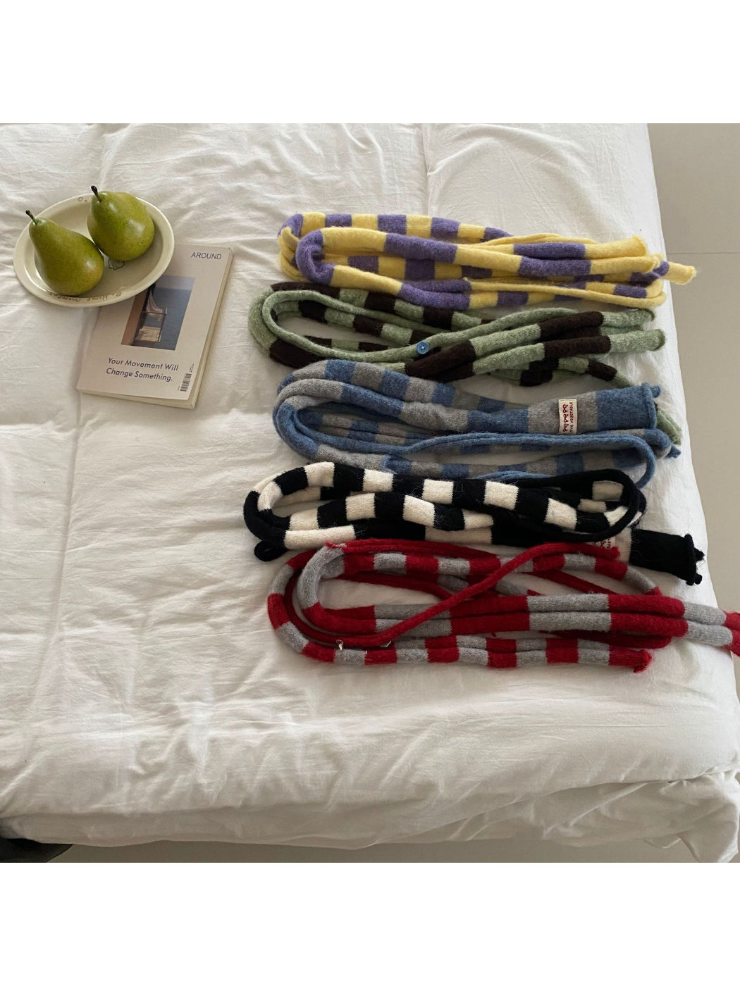 Scarvii - Bold Stripe Rolled Edge Skinny Knit Scarf