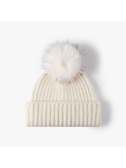 Haila - Solid Color Ribbed Cuffed Knit Beanie Hat