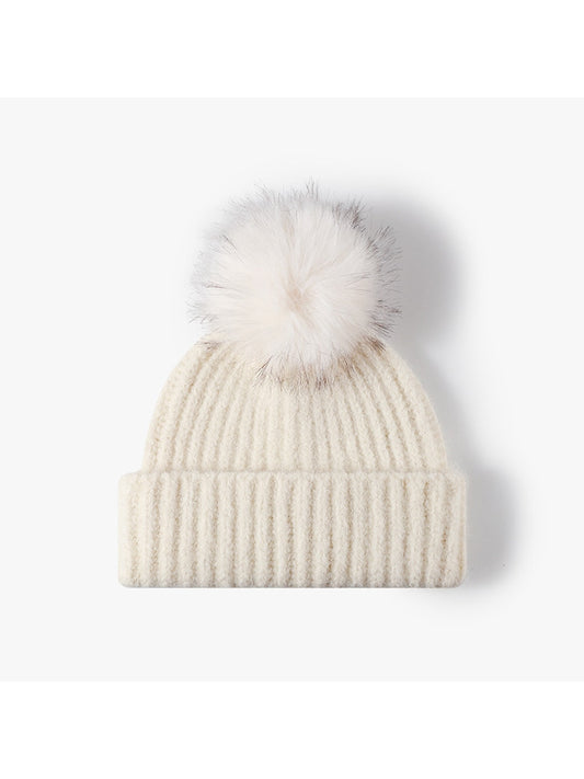 Haila - Solid Color Ribbed Cuffed Knit Beanie Hat