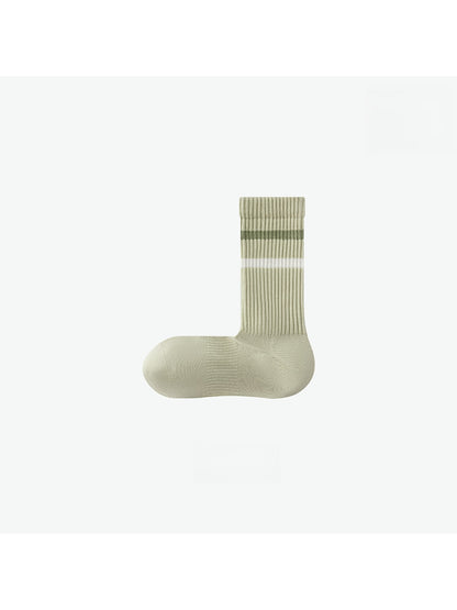 Rufia - Minimalist Ribbed Striped Cuffs Crew Socks