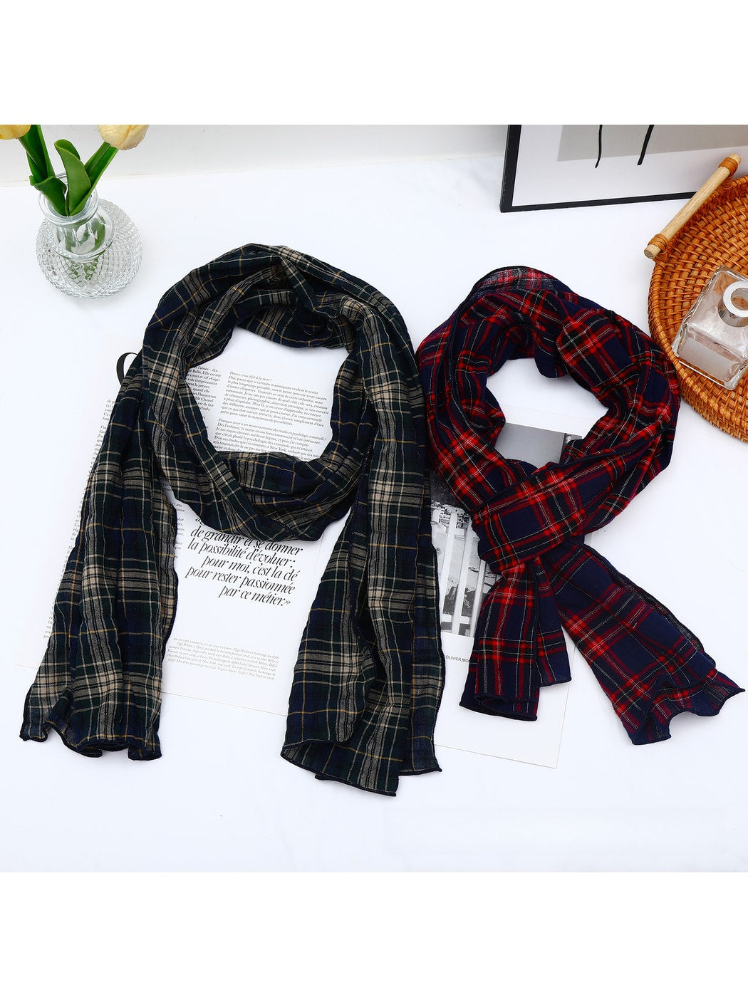 Scarvii - Vintage Plaid Printed Long Scarf