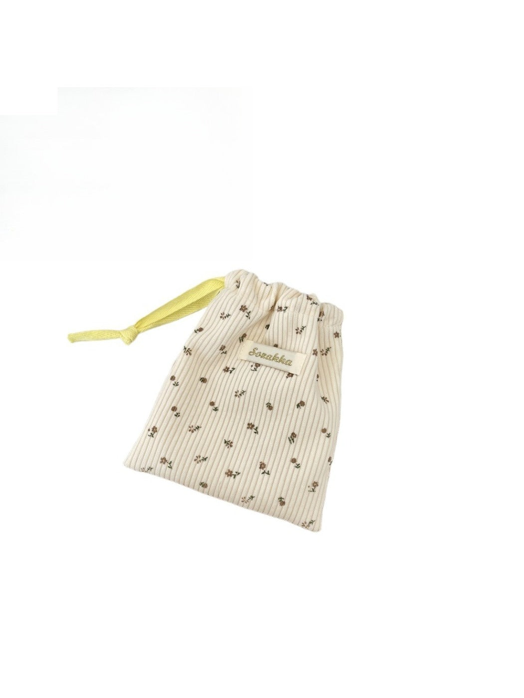 Cosbai - Corduroy Floral Drawstring Pouch