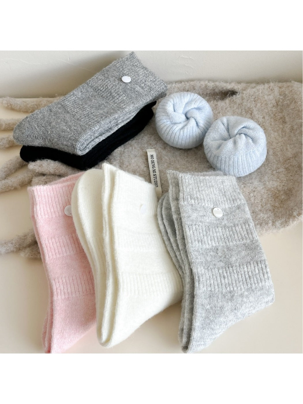 Rufia - Mid-Calf Socks with Shell Buttons