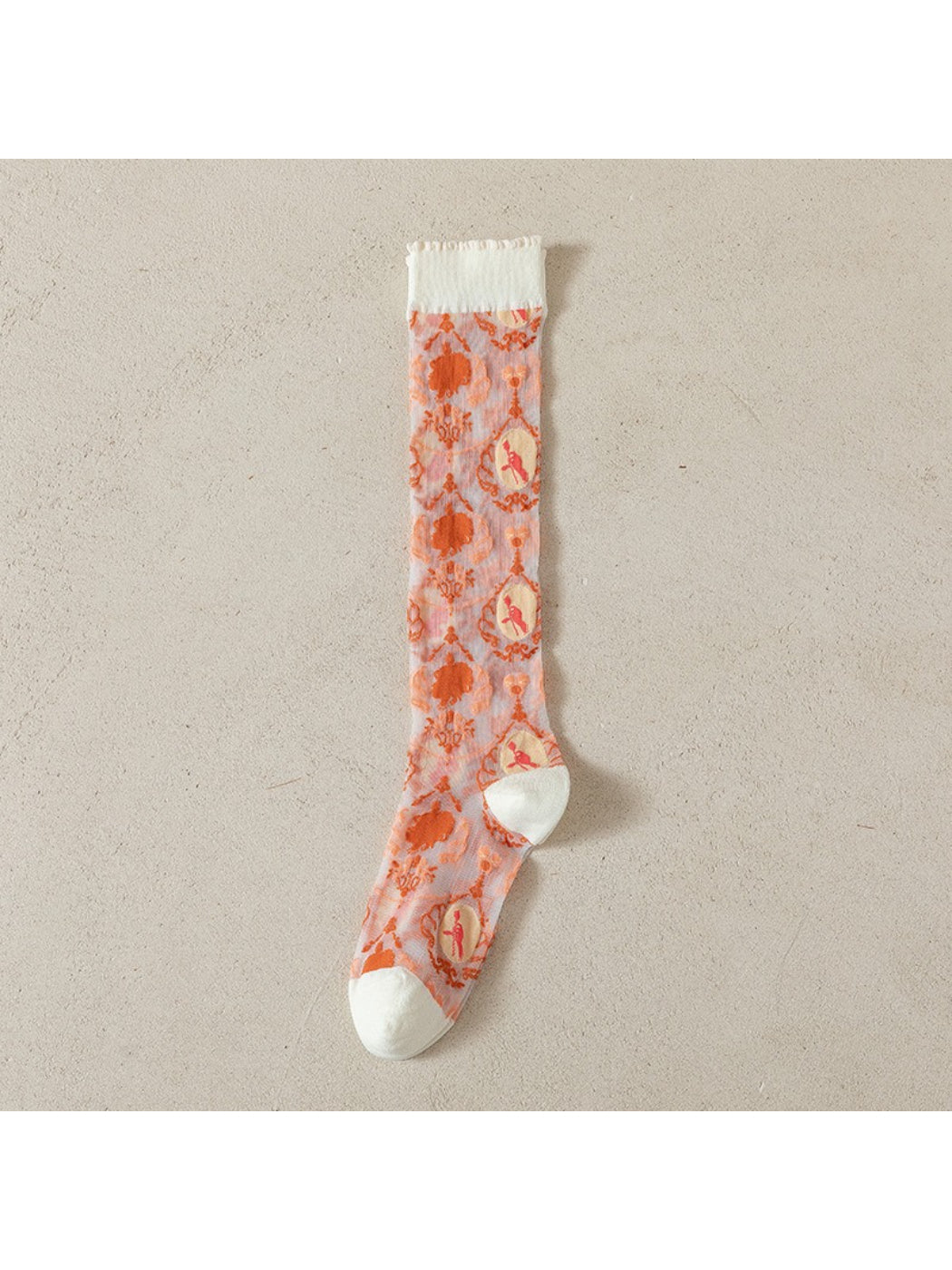Side view of Rufia Dreamy Sheer Variety Crew Socks highlighting ankle length