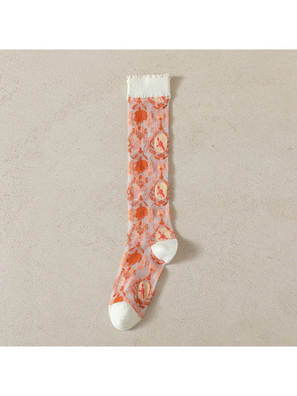 Side view of Rufia Dreamy Sheer Variety Crew Socks highlighting ankle length