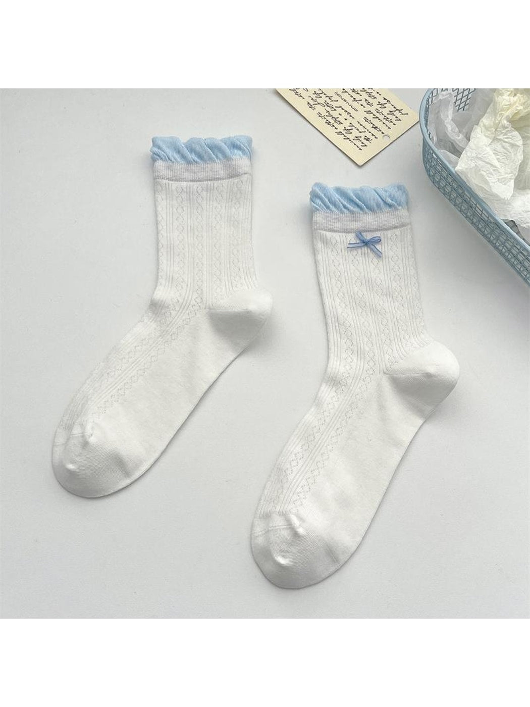 Rufia - Smple Pattern Ruffle Cuffs Crew Socks
