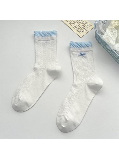 Rufia - Smple Pattern Ruffle Cuffs Crew Socks