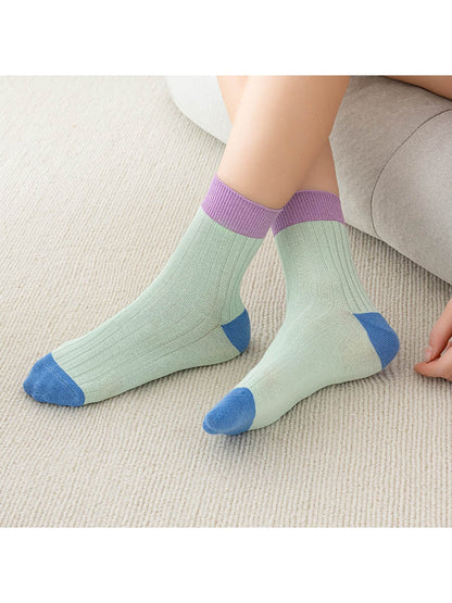 Rufia - Simple Colorblock Ribbed Casual Crew Socks