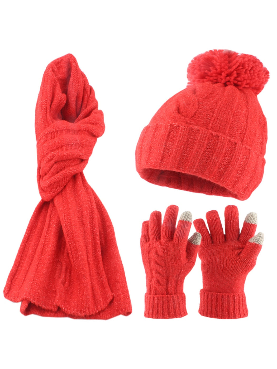 Haila - Round Top Knit Beanie Scarf Gloves Set