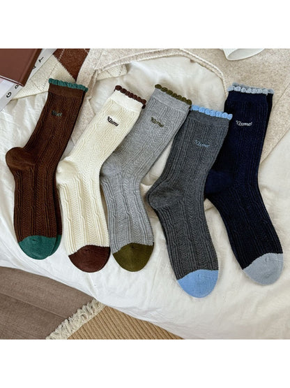 Rufia - Cable Knit Ruffle Crew Socks