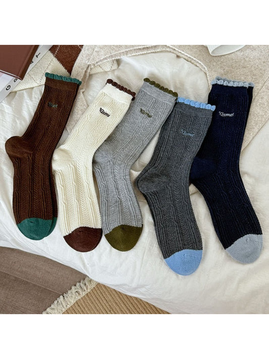 Rufia - Cable Knit Ruffle Crew Socks