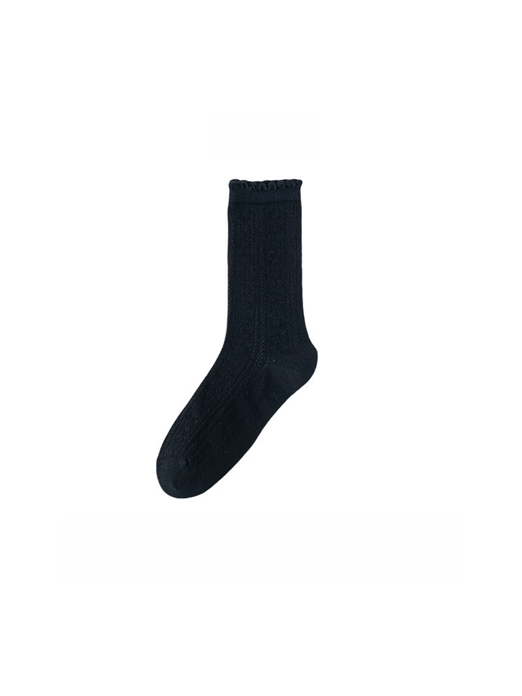 Rufia - Solid Color Ruffle Openwork Casual Crew Socks