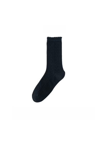 Rufia - Solid Color Ruffle Openwork Casual Crew Socks