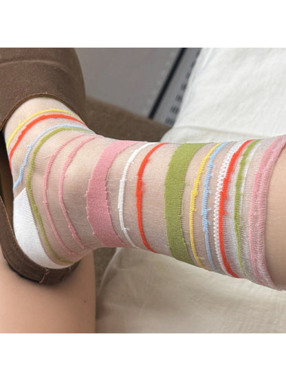 Rufia - Sweet Patterned Sheer Crew Socks for Women