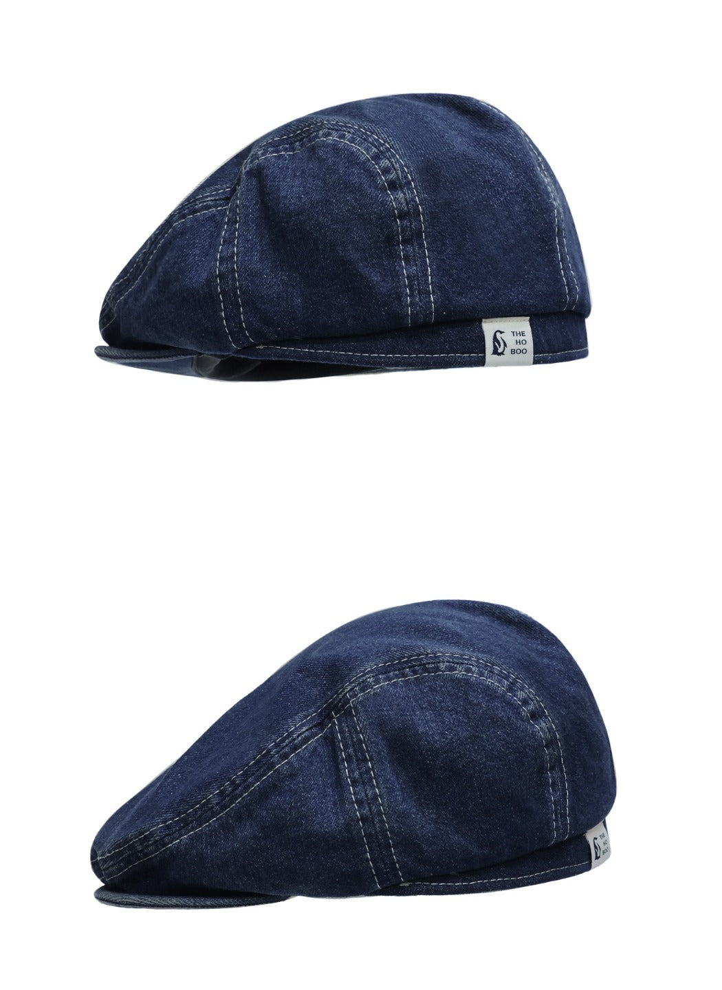 Haila – Vintage Washed Denim Tone Round‑Top Beret Hat