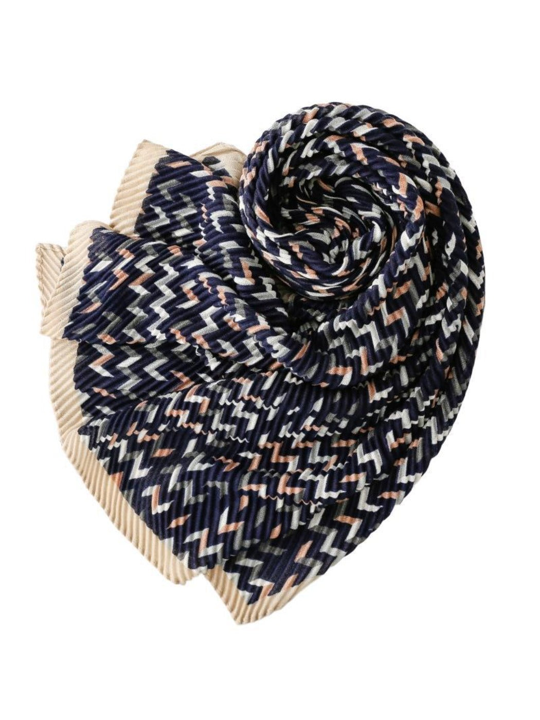 Scarvii - Vintage Navy Crinkled Scarf with Geometric