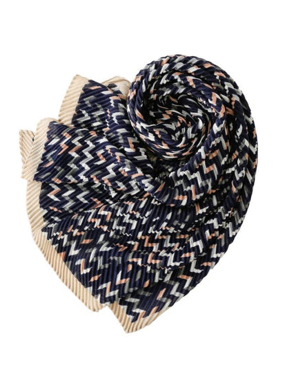 Scarvii - Vintage Navy Crinkled Scarf with Geometric