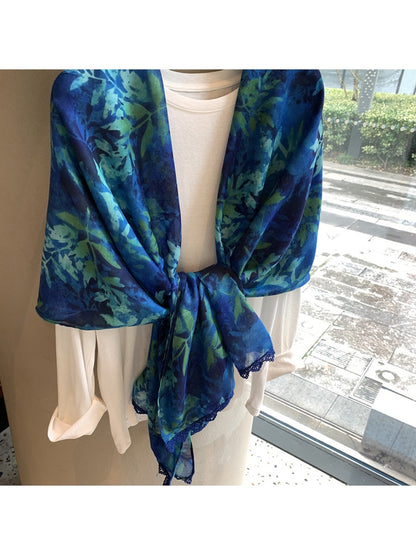 Scarvii - Blue and Green Printed Rectangular Scarf