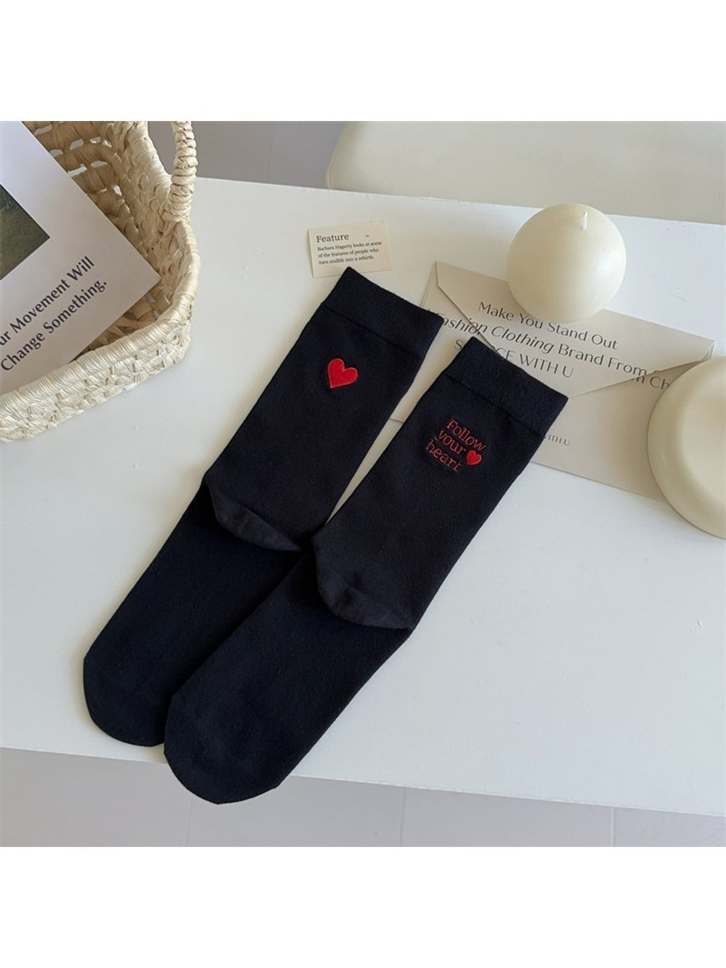 Rufia - Embroidered Heart Letter Socks