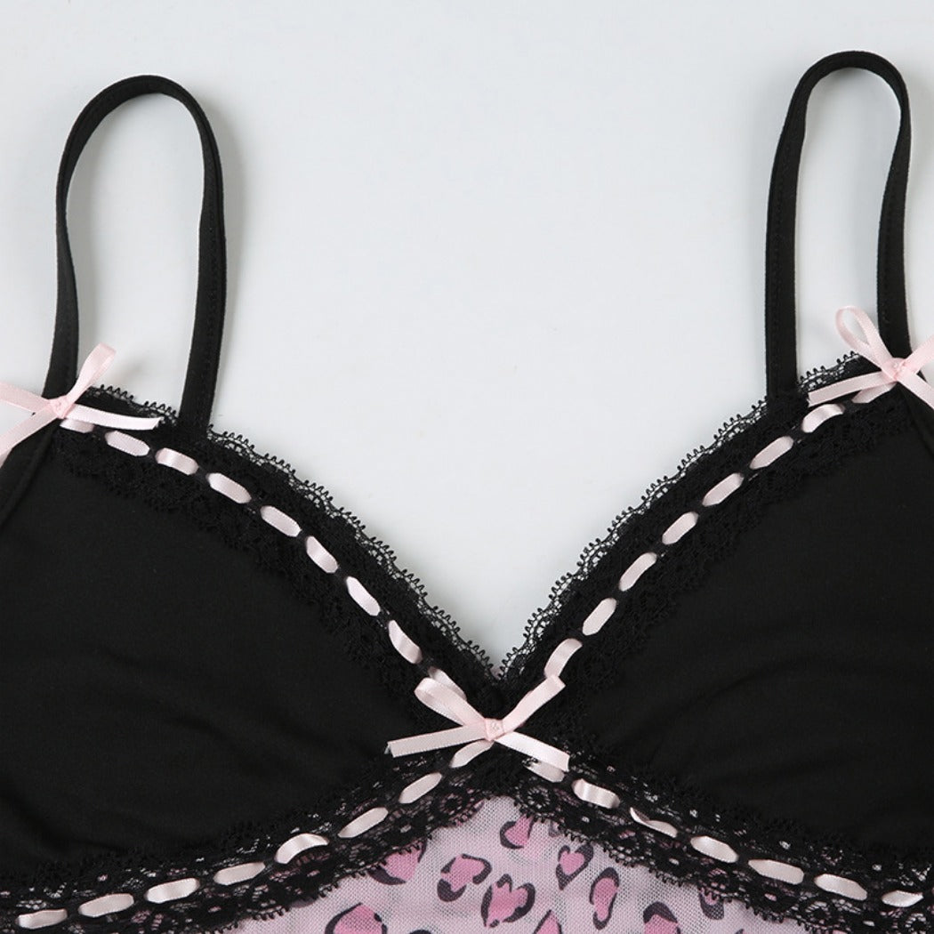 Vesty - Leopard Corset Tank Top with Bow