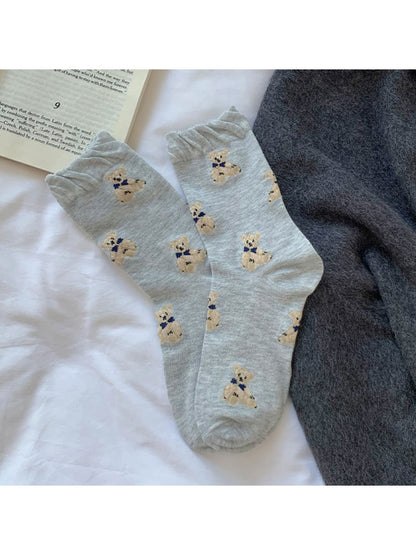 Rufia - Sweet Bear Pattern Everyday Crew Socks