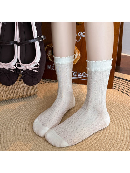 Rufia - White Lace Ruffle Edge Crew Socks