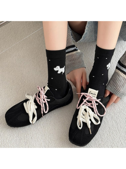 Rufia - Cute Dog Pattern Knit Crew Socks