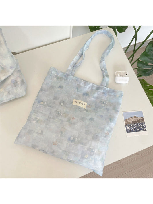 Cosbai pastel flower everyday tote bag front view with floral print