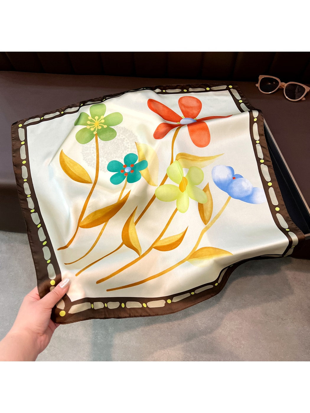 Scarvii - Minimal Floral Print Decorative Square Scarf