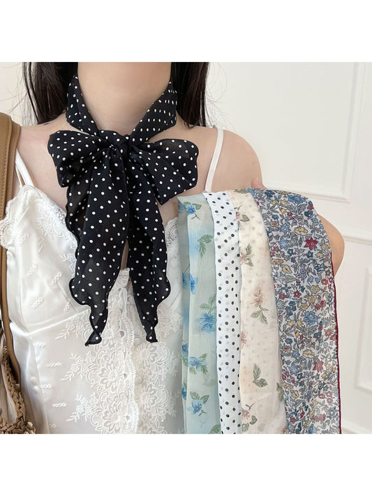 Scarvii - Romantic Floral Printed Ruffled Trim Scarf
