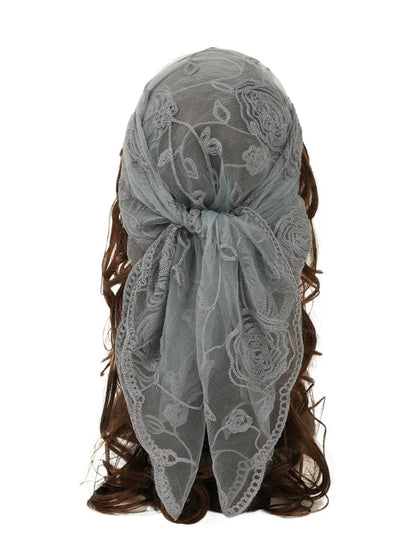 Scarvii - Rose Embroidered Square Scarf & Shawl